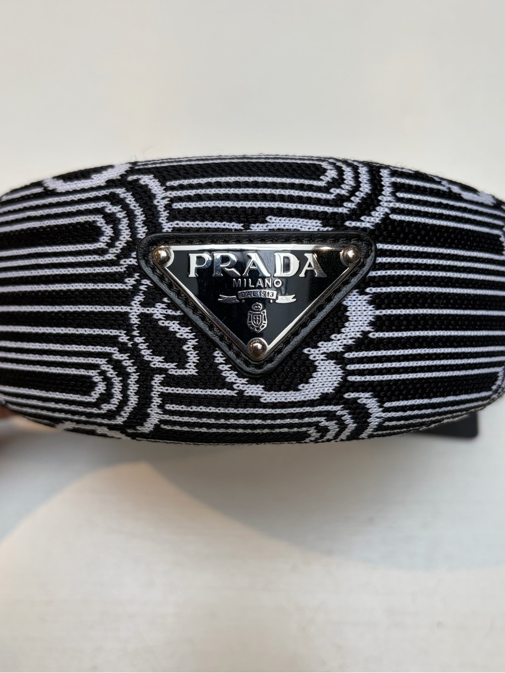 Prada Black and White Patterned Hair Accessory with Triangle Logo